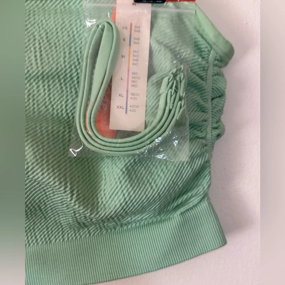 Closie Mint Green Ruche and Ribbed Removable Straps Bandeau Tube Top SKU0522,